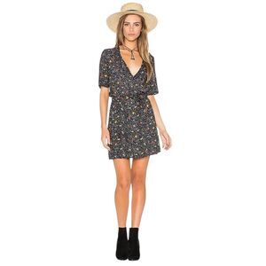 Faithfull The Brand Black Odessa Print Luna Wrap Mini Dress